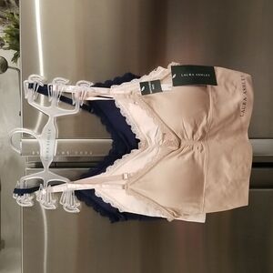 💕LAURA ASHLEY💕 3 Pack Bralettes ~ Nude Light Pink Navy Blue Small S NWT